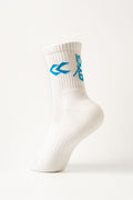 QYVE Subzero Crew Socks - White + Ice Blue Colour | Sports Socks, Futsal, Football, Jogging