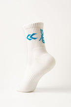 QYVE Subzero Crew Socks - White + Ice Blue Colour | Sports Socks, Futsal, Football, Jogging