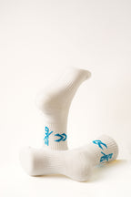 QYVE Subzero Crew Socks - White + Ice Blue Colour | Sports Socks, Futsal, Football, Jogging