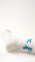 QYVE Subzero Crew Socks - White + Ice Blue Colour | Sports Socks, Futsal, Football, Jogging